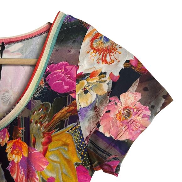 Fuzzi Striped Floral Multicolor Short Sleeve Scoop Neck Jersey Maxi Dress Size S - Picture 3 of 10